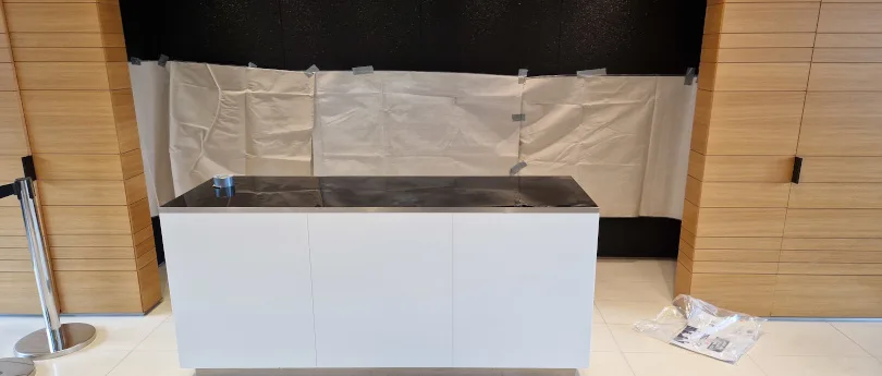 scratched glass table area protected